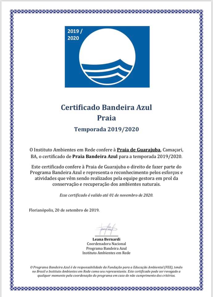 Praia de Guarajuba conquista certificação internacional Bandeira Azul 2