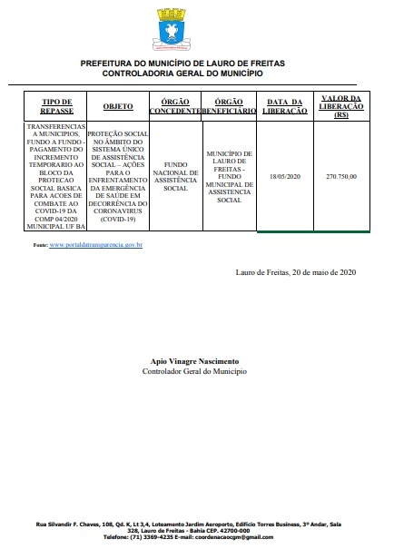 Diário Oficial de Lauro de Freitas registra entrada de recurso federal, mas prefeita nega 3