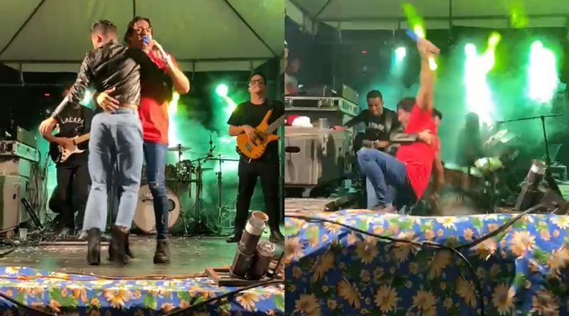 Palco desaba e cantor e influencer sofrem acidente na Bahia 1