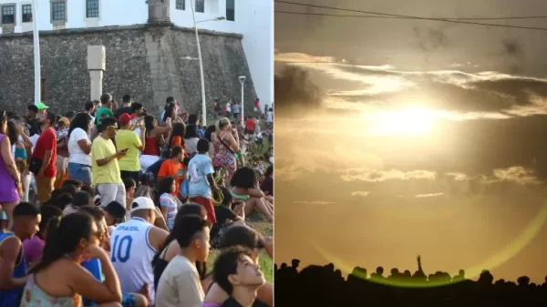 Eclipse solar na Bahia atraem centenas de pessoas ao Farol e Morro do Cristo na Barra