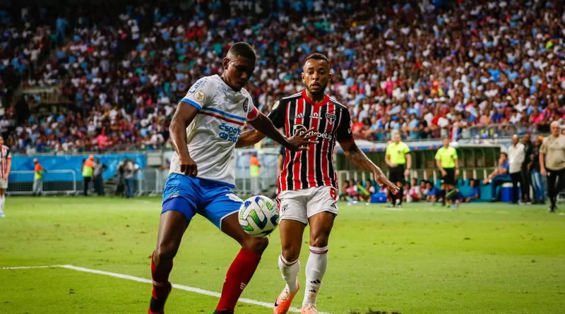 Bahia leva gol no fim, perde para o São Paulo e afunda na zona de rebaixamento