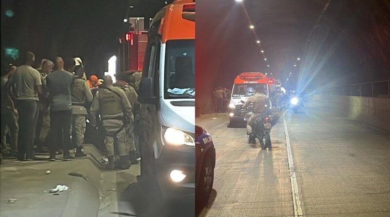 Policial militar fica preso em ferragens após acidente durante perseguição em túnel de Salvador