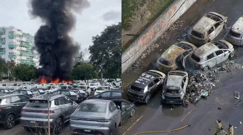 Colisão entre helicópteros deixa seis mortos e provoca incêndio em pátio de veículos no Rio de Janeiro