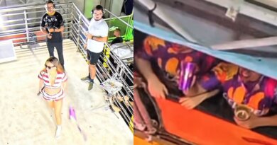 Alinne Rosa é atingida por copo durante show no Fortal, mas segue apresentação