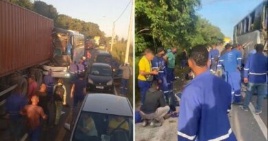 Acidente entre ônibus e caminhão deixa ao menos 19 feridos na Via Parafuso, em Camaçari