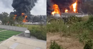 Incêndio de grandes proporções atinge fábrica de solventes na Grande São Paulo