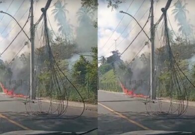 Fiação pega fogo na Avenida São Rafael e complica trânsito de acesso ao Barradão