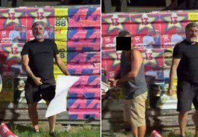 Gustavo Ferraz é flagrado colando cartazes do PT e faz gesto obsceno em Lauro de Freitas